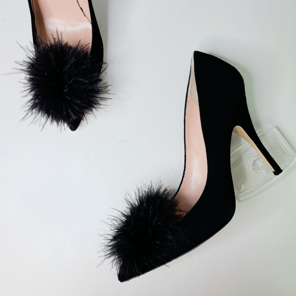 Kate Spade New York Black Marabou Suede Feather Pom Pumps - Picture 5 of 11
